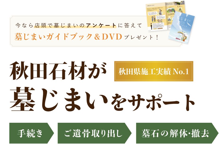 【秋田県施工実績No.1】秋田石材が墓じまいをサポート、手続き、ご遺骨取り出し、墓石の解体・撤去